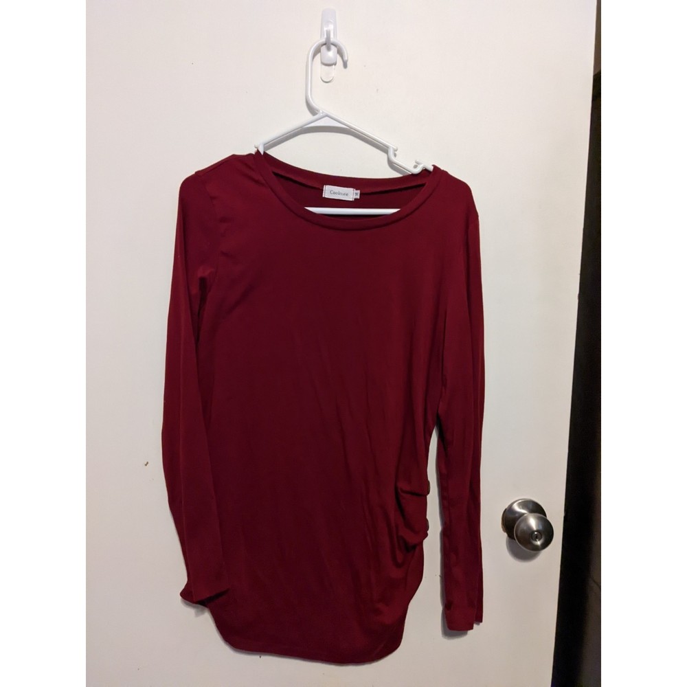 Burgundy Maternity top with button detail